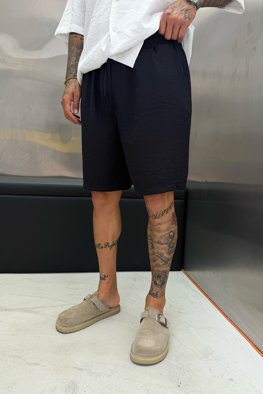 Siyah MODAL KUMAŞ OVERSIZE ŞORT