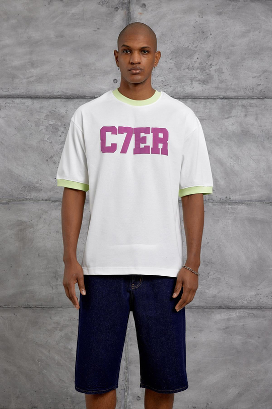Yeşil YAKA C7ER BASKILI OVERSIZE TSHIRT