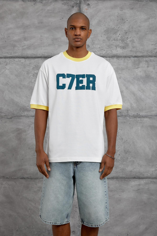 Yeşil YAKA C7ER BASKILI OVERSIZE TSHIRT