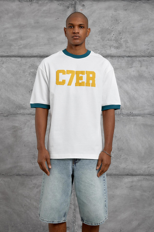 Fosforlu Yeşil YAKA C7ER BASKILI OVERSIZE TSHIRT