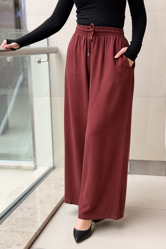 Mahal Beli İpli Lastikli Bol Pantolon