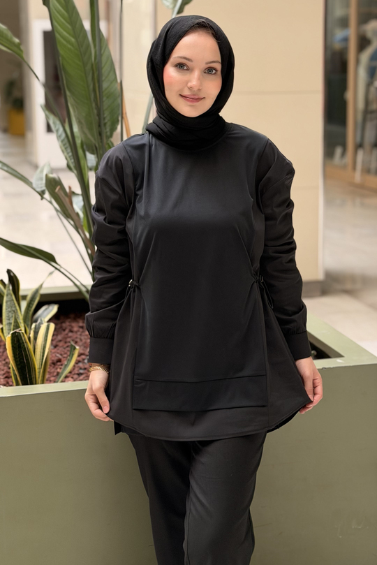 Tığ Triko Kumaş Mix Büzgülü Tunik