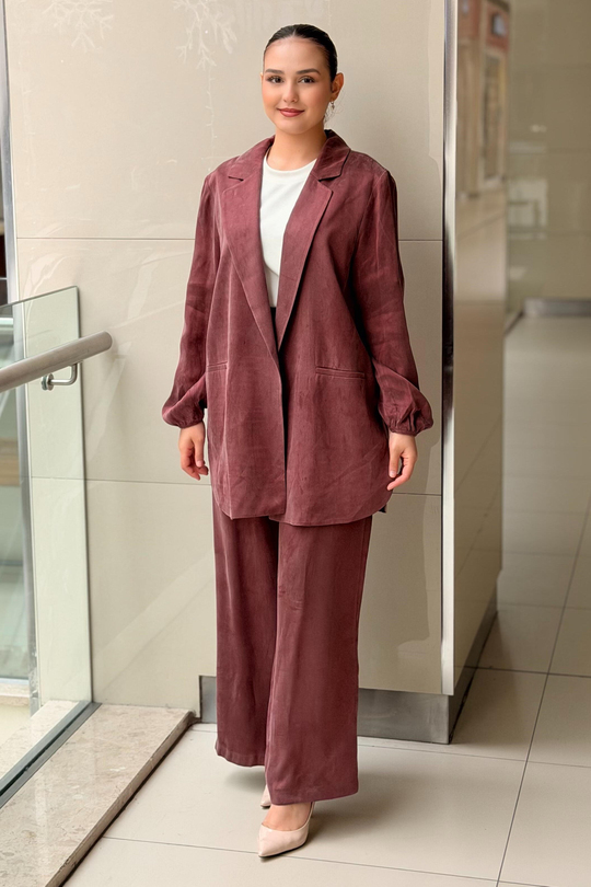 Ghisa Kruvaze Yaka Önü Açık Kolları Apletli Ceket Pantolon Takım