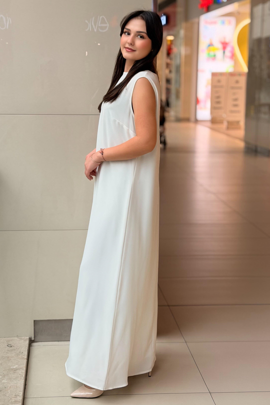 White Corner İthal Krep Kolsuz İçlik Elbise