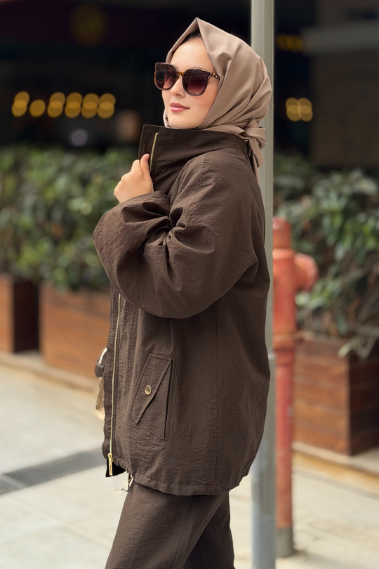 Mahal Vespa Reglan Kol Dik Yaka Fermuarlı Bomber Ceket