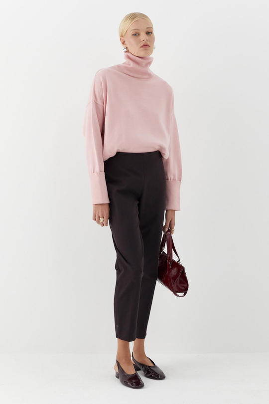 Balıkçı Yaka Oversize Triko Kazak Pembe