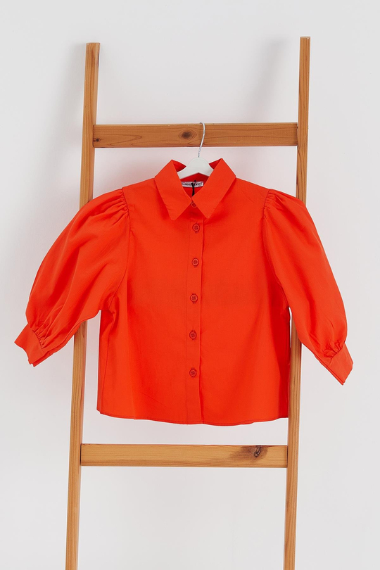 Balon Kol Çocuk Poplin Gömlek Oranj