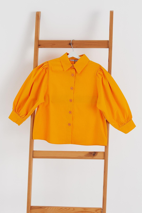 Balon Kol Çocuk Poplin Gömlek Tatlı Sarı