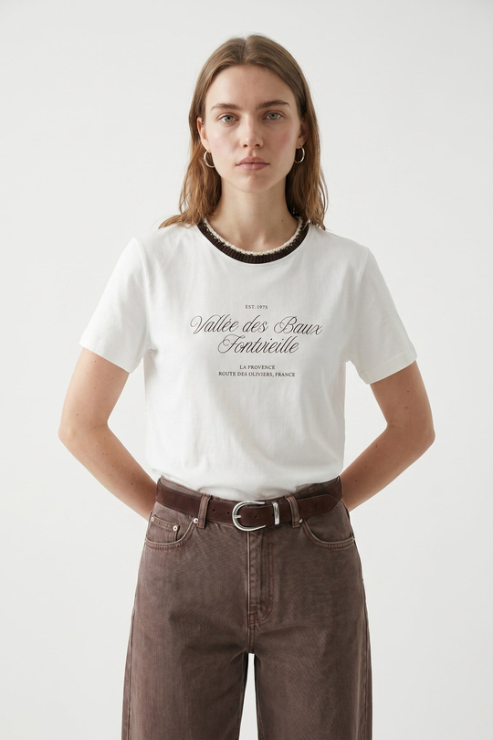 Baskı Detaylı T-shirt Kahverengi