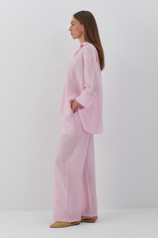 Beli Lastikli Krinkıl Pantolon Pembe