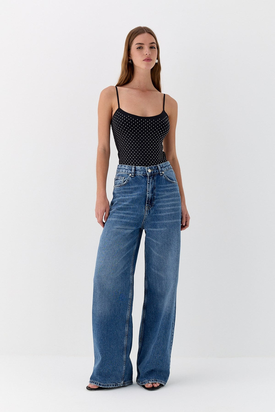 Bol Paça Denim Pantolon Mavi