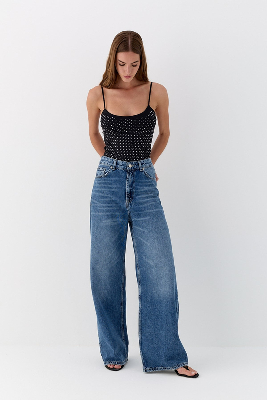 Bol Paça Denim Pantolon Mavi