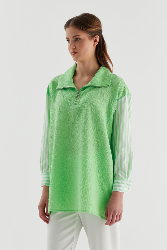 Brokar Fermuarlı Tunik Mint