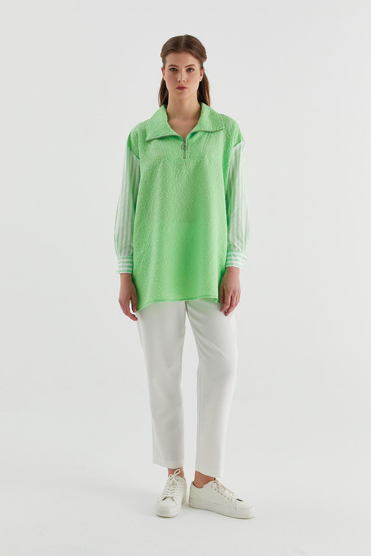 Brokar Fermuarlı Tunik Mint