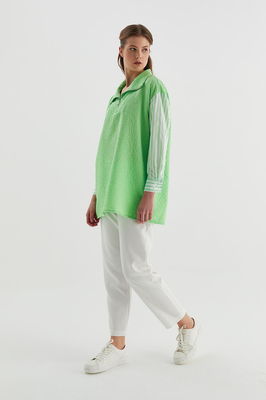 Brokar Fermuarlı Tunik Mint
