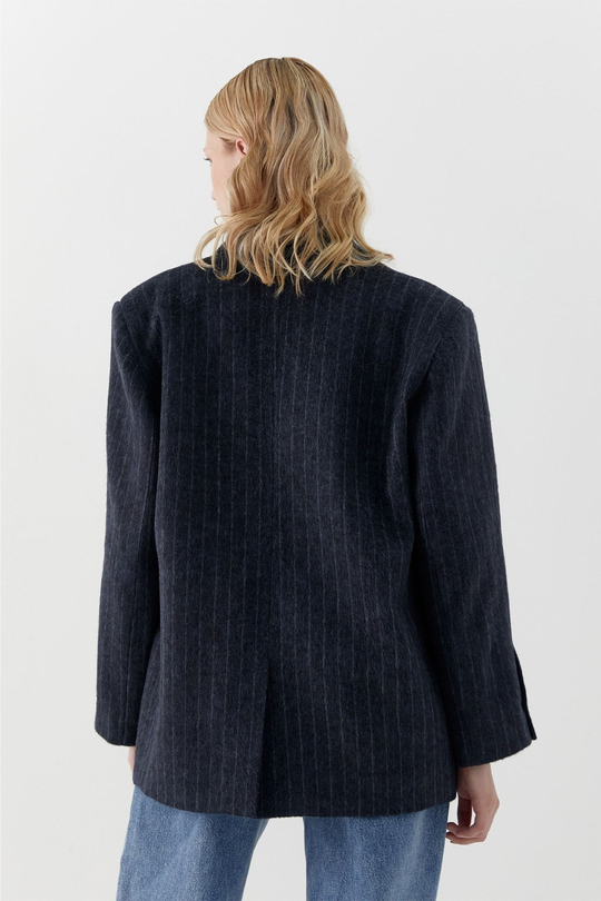Çizgili Kaşe Blazer Lacivert