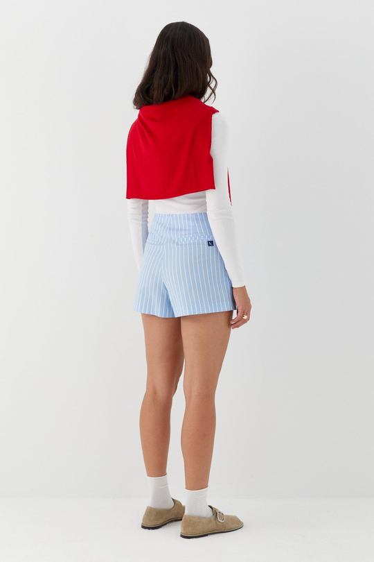 Çizgili Mini Şort Etek Açık Mavi