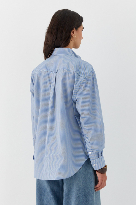 Çizgili Oversize Poplin Gömlek Mavi