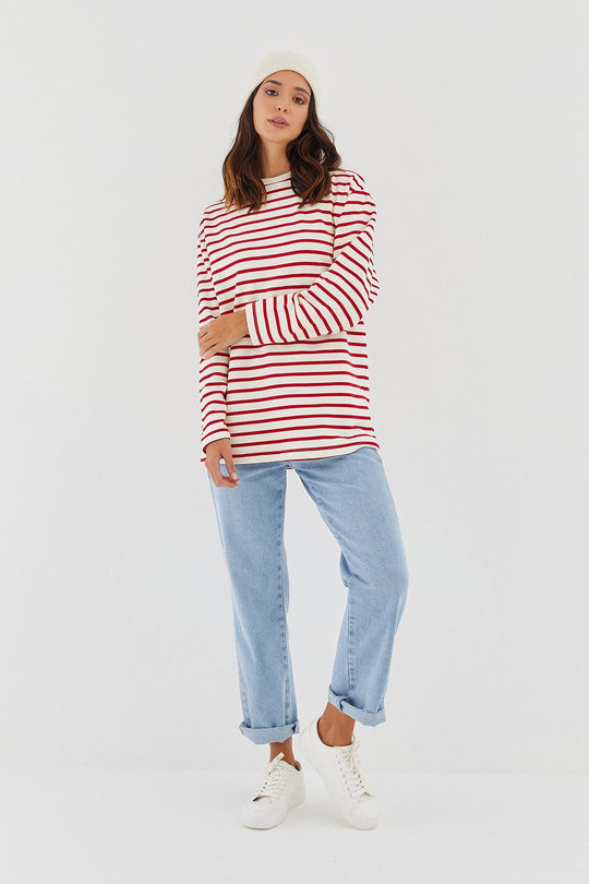 Çizgili Oversize Sweatshirt Bordo