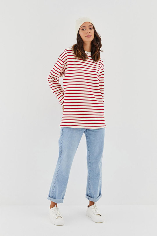 Çizgili Oversize Sweatshirt Bordo