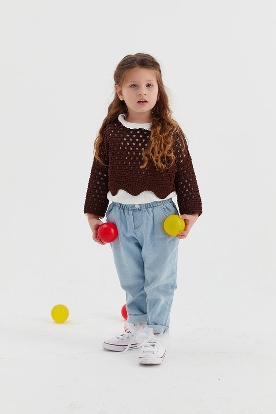 Çocuk Crop Triko Acı Kahve