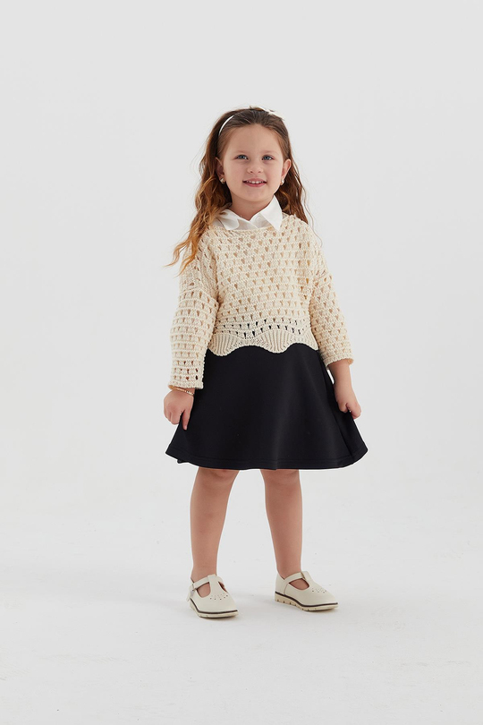 Çocuk Crop Triko Ekru