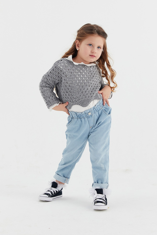 Çocuk Crop Triko Gri