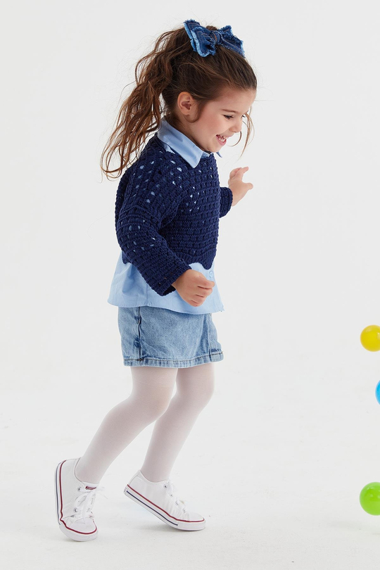 Çocuk Crop Triko Lacivert