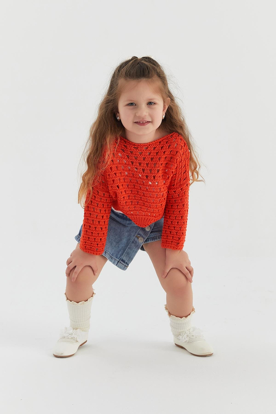 Çocuk Crop Triko Oranj