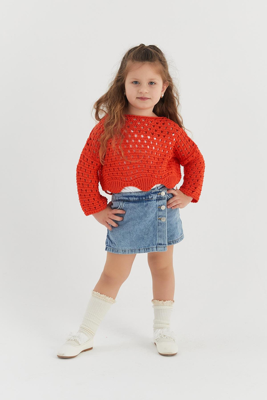 Çocuk Crop Triko Oranj