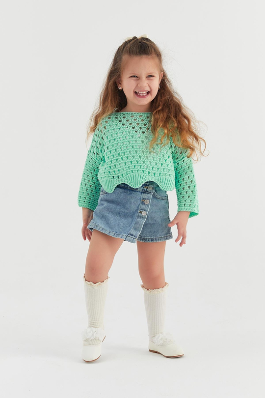 Çocuk Crop Triko Su Yeşili