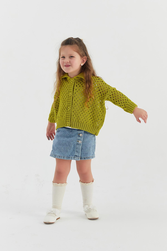 Çocuk Triko Hırka Yağ Yeşili