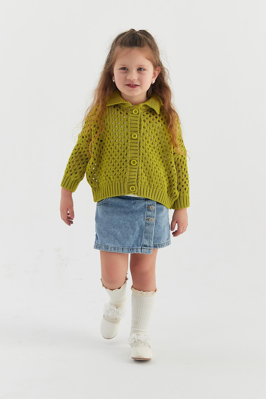 Çocuk Triko Hırka Yağ Yeşili