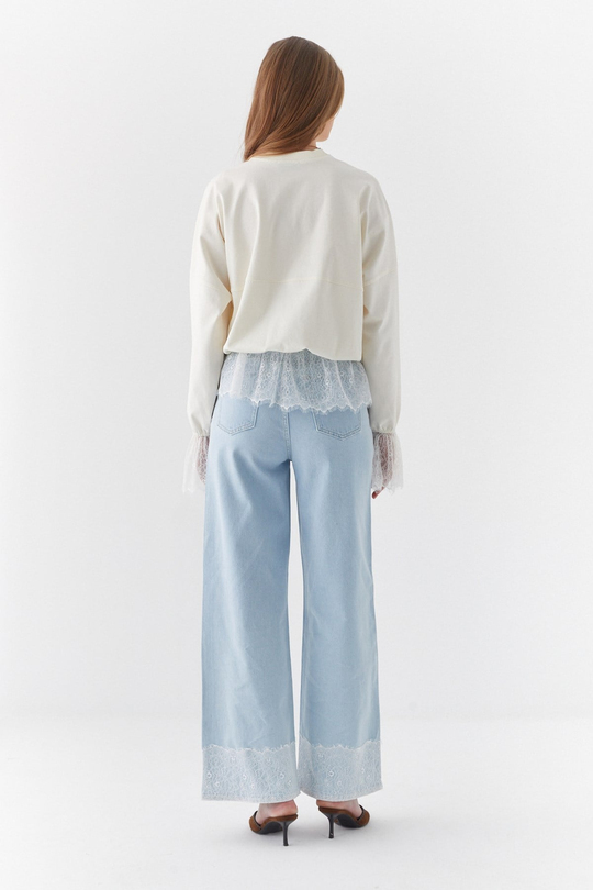 Dantelli Oversize İnterlok Sweatshirt Ekru