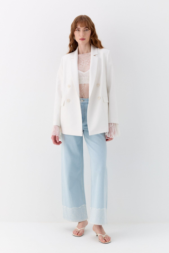 Kuşak Detaylı Blazer Ceket Ekru