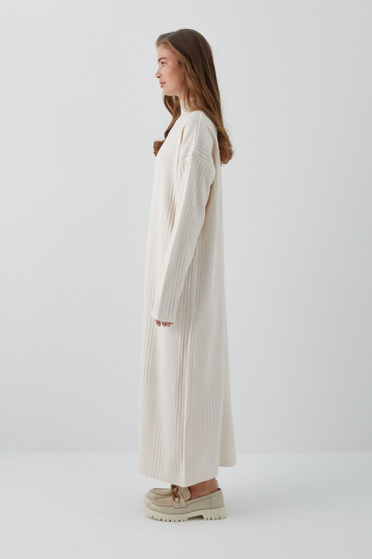 Oversize Triko Elbise Bej