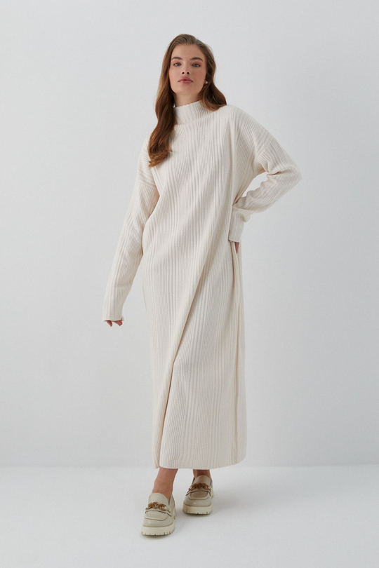 Oversize Triko Elbise Bej