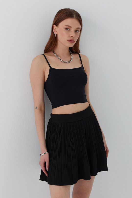Pileli Şortlu Mini Etek Siyah