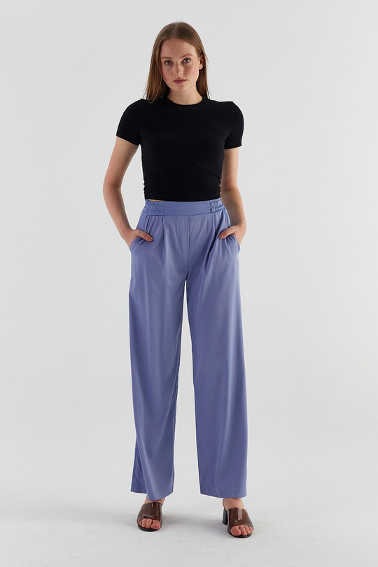Saten Palazzo Pantolon Mavi