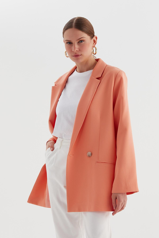 Tek Düğmeli Blazer Ceket Kavun İçi