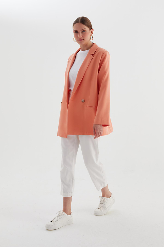 Tek Düğmeli Blazer Ceket Kavun İçi