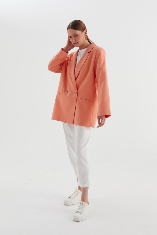 Tek Düğmeli Blazer Ceket Kavun İçi