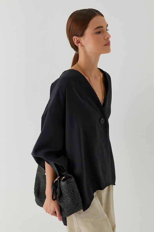 Tek Düğmeli Kimono Siyah
