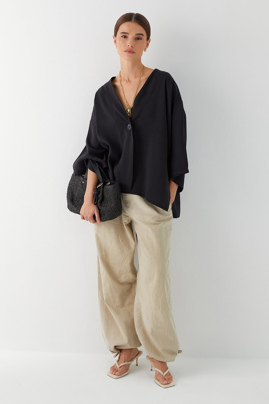 Tek Düğmeli Kimono Siyah