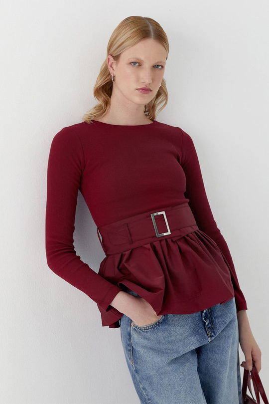Uzun Kollu Kaşkorse Bluz Bordo