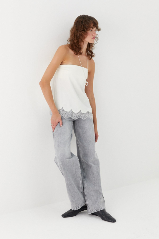 Wide Leg Denim Pantolon Gri