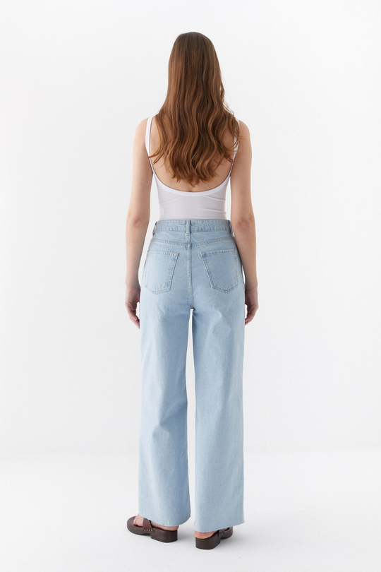 Yüksek Bel Geniş Paça Jean Pantalon Açık Mavi