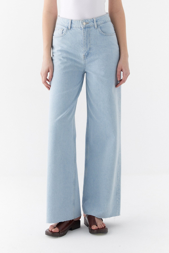 Yüksek Bel Geniş Paça Jean Pantalon Açık Mavi