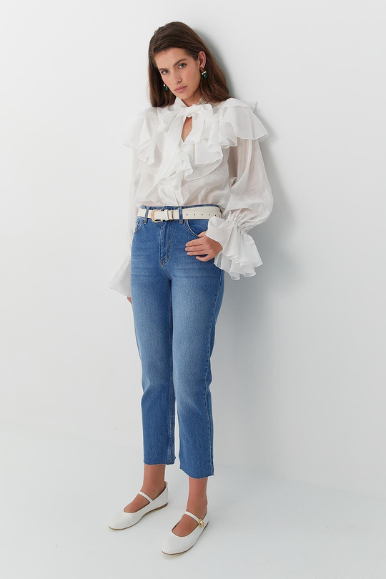 Yüksek Bel Slim Fit Jean Pantolon Mavi