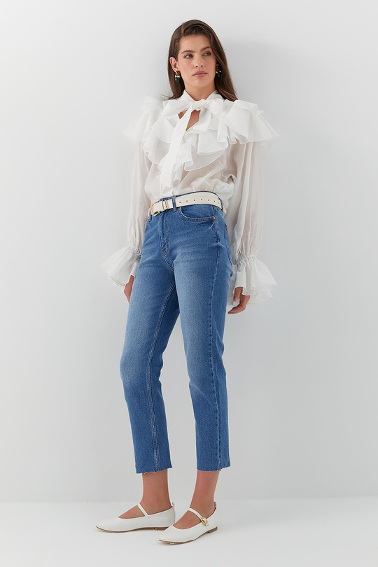 Yüksek Bel Slim Fit Jean Pantolon Mavi